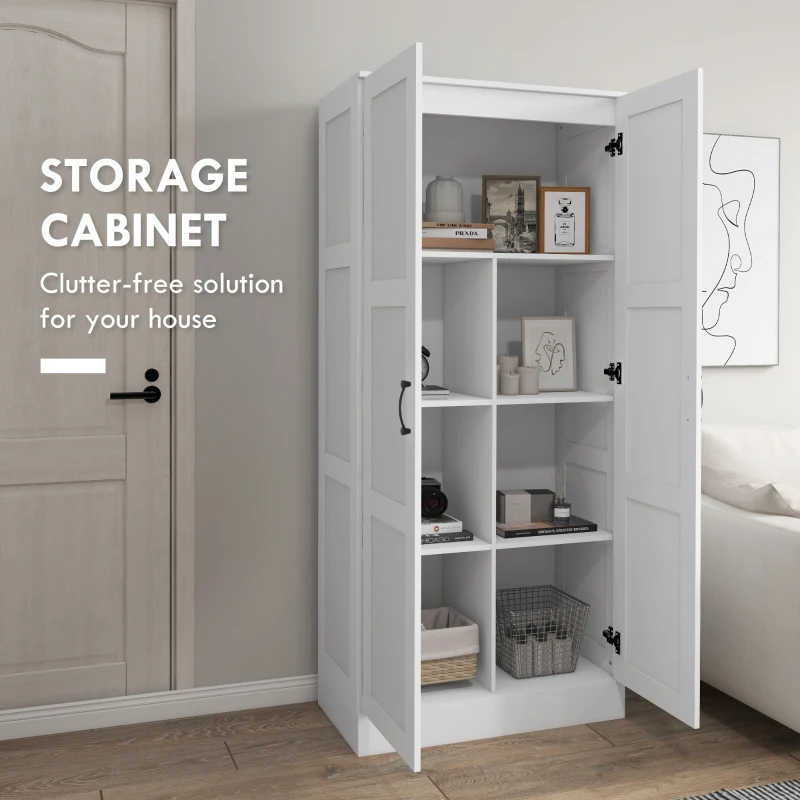 HOMCOM 71" Tall Storage Cabinet with Movable Storage Shelves, Modern Style Pantry Cupboard Cabinet with Soft Close Doors, White
