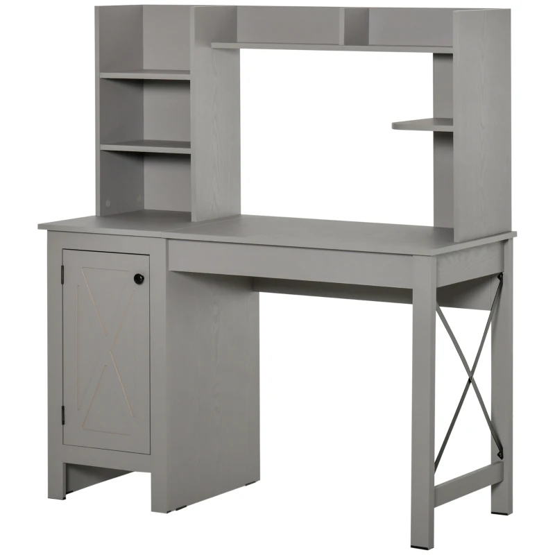 HOMCOM Computer Desk W/ Hutch, Home Office Desk W/ Storage Cabinet, Light Grey