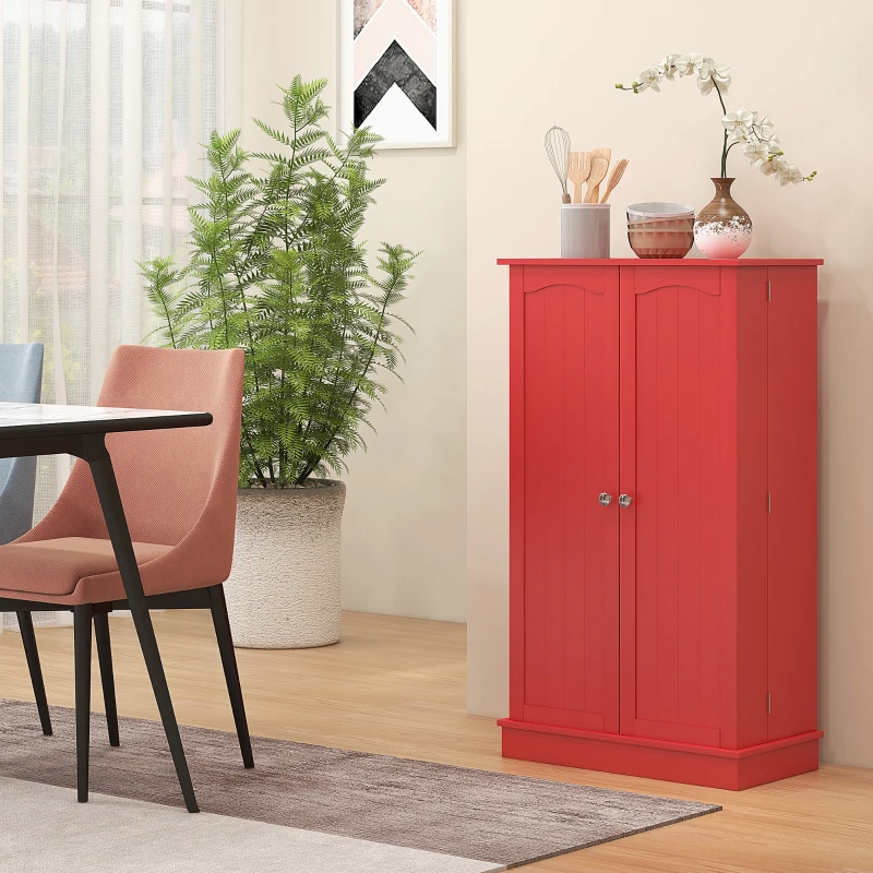 HOMCOM Kitchen Sideboard Cabinet, Large Kitchen Storage Cabinet w/ Double Doors & 5-tier Shelving for Home, Dining Room, Red