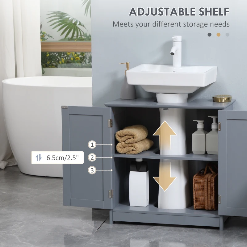 HOMCOM Under Sink Bathroom Cabinet, Pedestal Sink Storage Cabinet with 2 Doors, Shelf and U-Shape, Gray