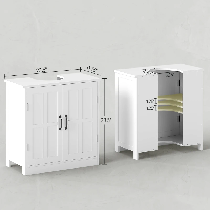 kleankin Bathroom Sink Cabinet, Pedestal Sink Cabinet with Adjustable Shelf, White