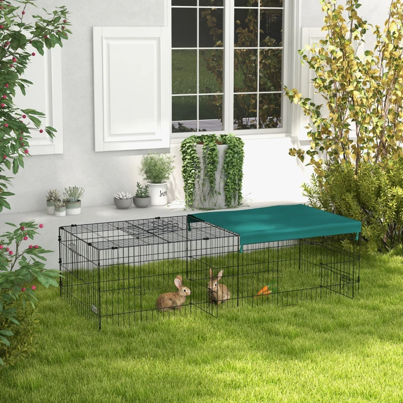 PawHut 73" Small Animal Playpen with with Roof for Rabbits, Chicken, Chinchillas for Indoor/Outdoor Use, Green