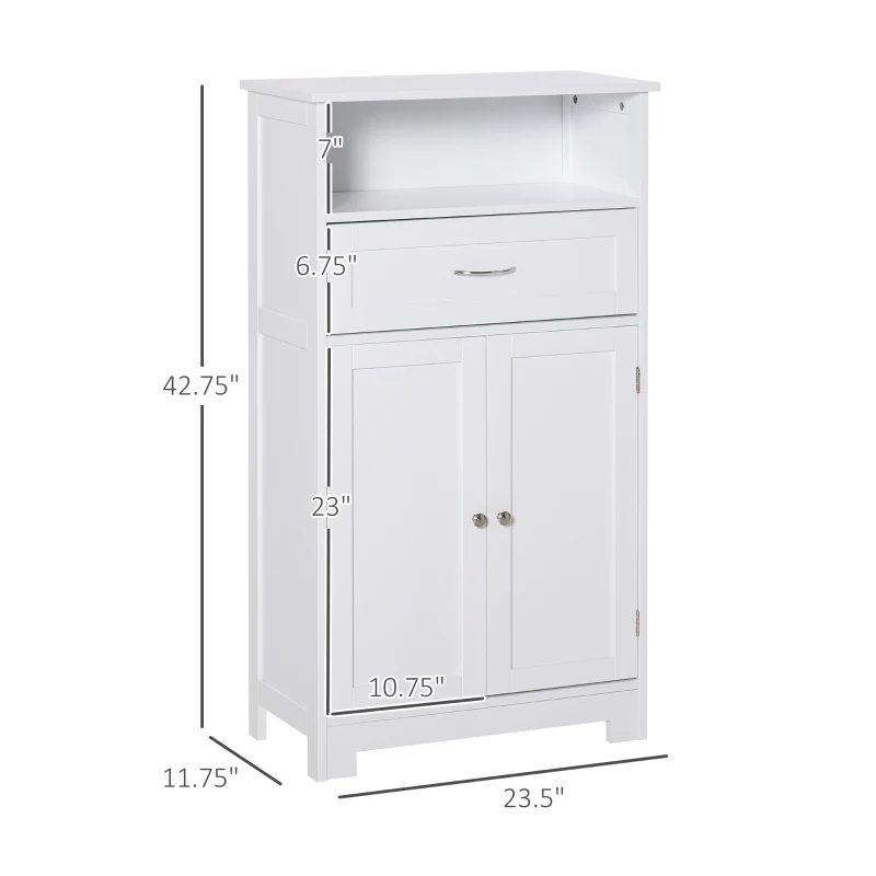 kleankin Modern Bathroom Floor Cabinet, Free Standing Storage Cabinet, Linen Cabinet with Drawer and Adjustable Shelf, White