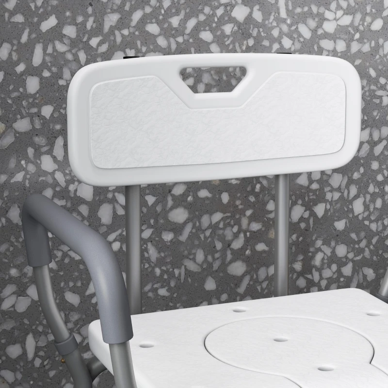 HOMCOM 3-in-1 Shower Chair with Back and Arms, Height Adjustable Bedside Commode, Raised Toilet Seat with Non-Slip Rubber Foot Pad for Seniors, Disabled, White