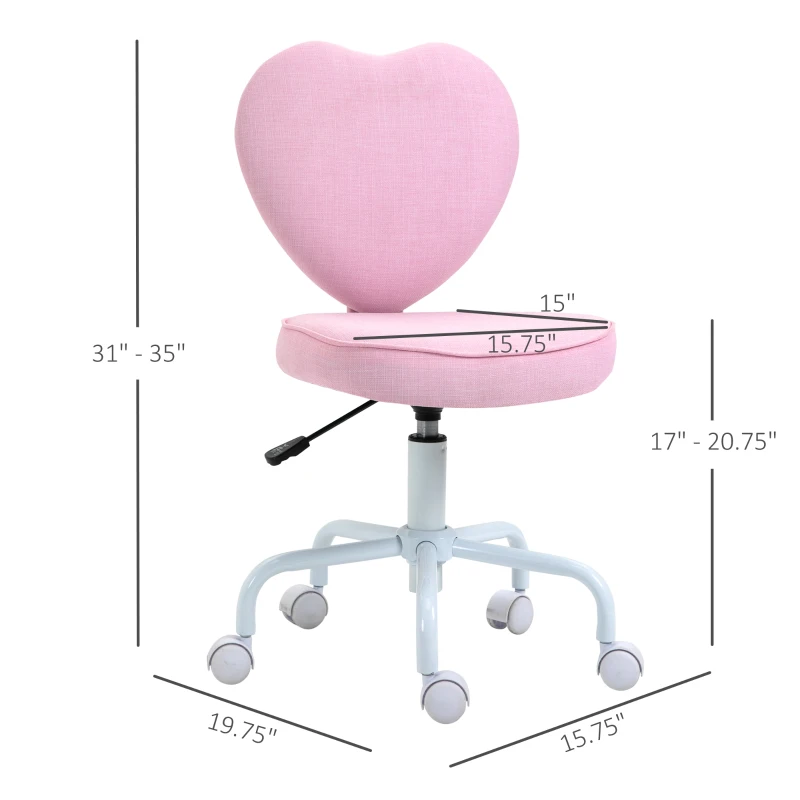 HOMCOM Heart Love Shaped Back Design Office Chair with Adjustable Height, Pink
