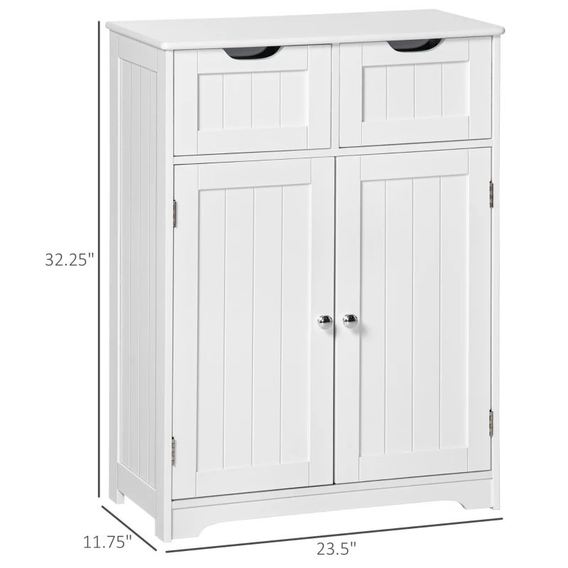 kleankin Freestanding Bathroom Storage Cabinet, Floor Cabinet with 2 Drawers, Adjustable Shelf, for Bathroom, Living Room or Entryway, White