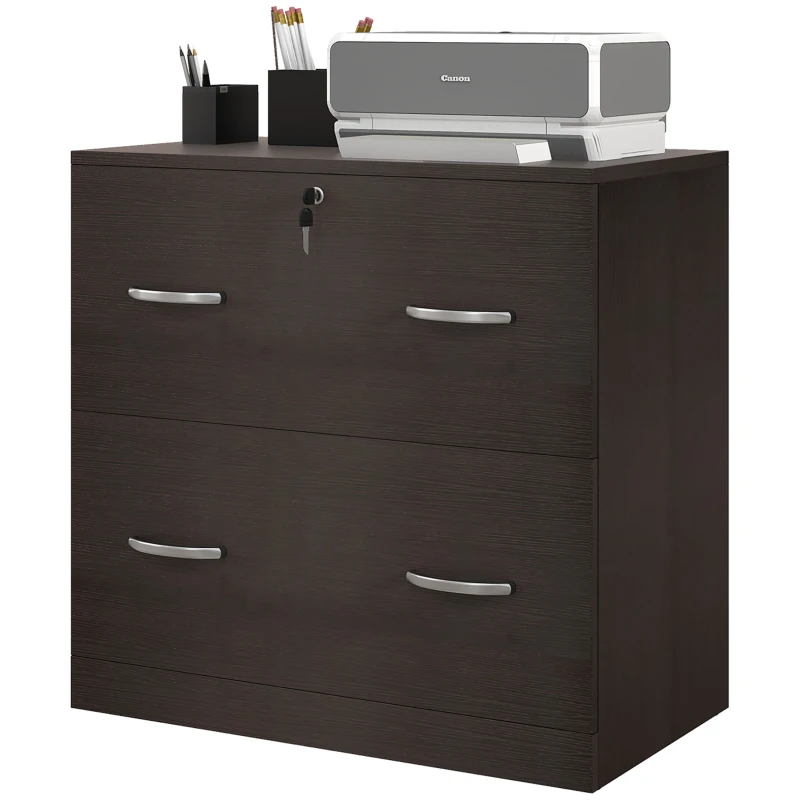 Vinsetto 2 Drawer File Cabinet with Lock, Office Filing Cabinet, Hanging Bar for Letter Size, Home Office, Espresso