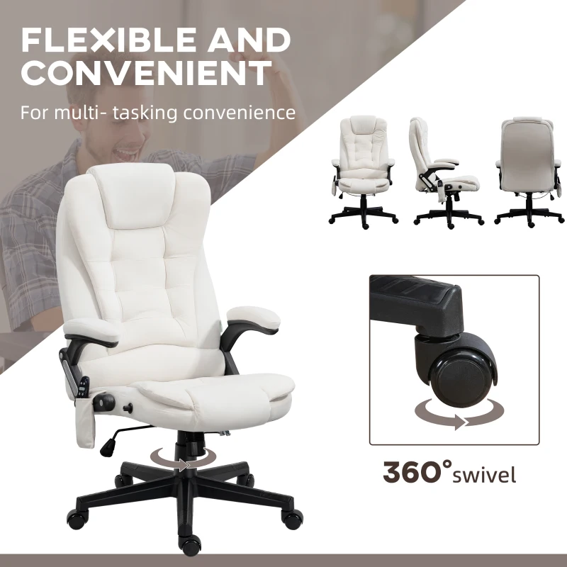 Vinsetto 6 Point Executive Office Chair with Heat, Velvet High Back Vibrating Massage Office Chair, Cream White