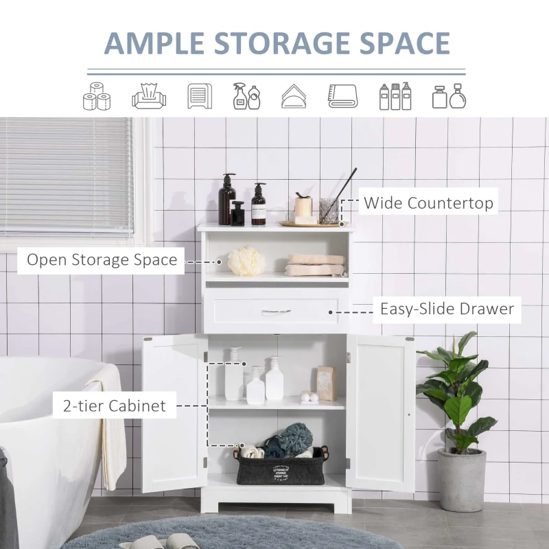 kleankin Modern Bathroom Floor Cabinet, Free Standing Storage Cabinet, Linen Cabinet with Drawer and Adjustable Shelf, White