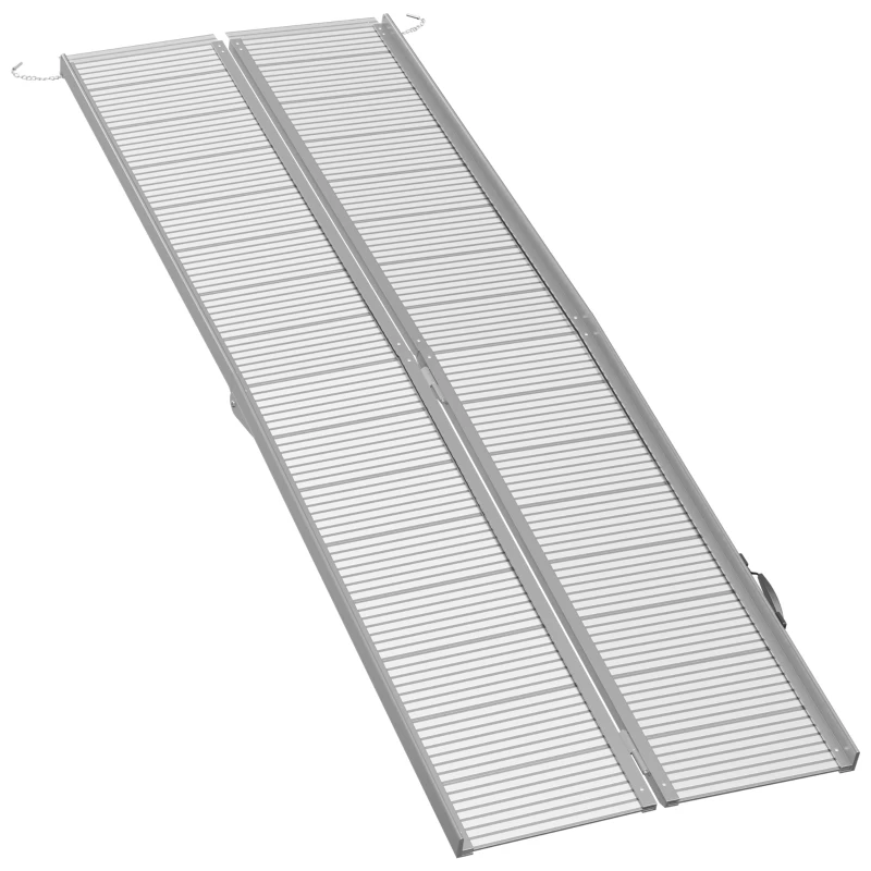 HOMCOM 8' Foldable Handicap Ramp for Home, Steps, Doorways, Aluminum Portable Wheelchair Ramp, Textured Threshold Ramp, Silver(m-11)
