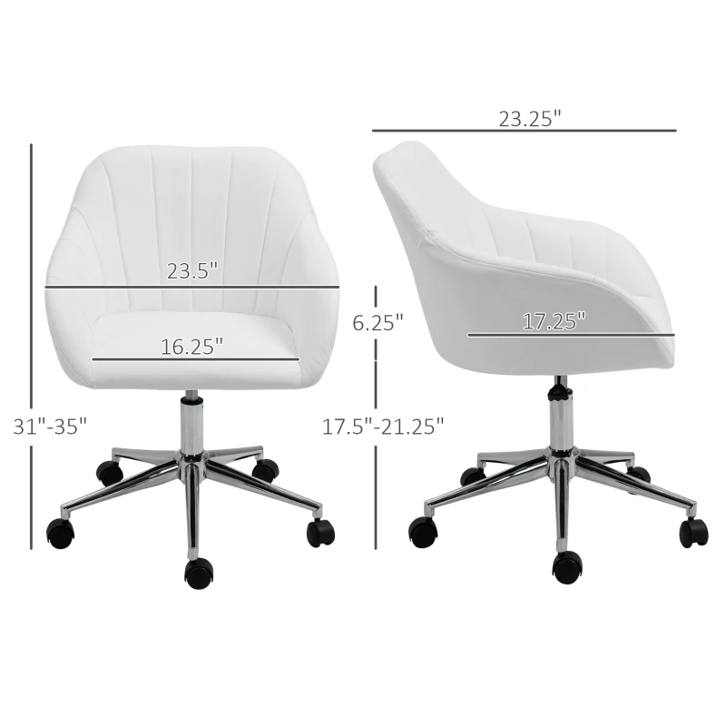 Vinsetto Mid Back Home Office Chair Computer Desk Chair with PU Leather, Adjustable Height, Swivel Wheels for Study, Bedroom, White