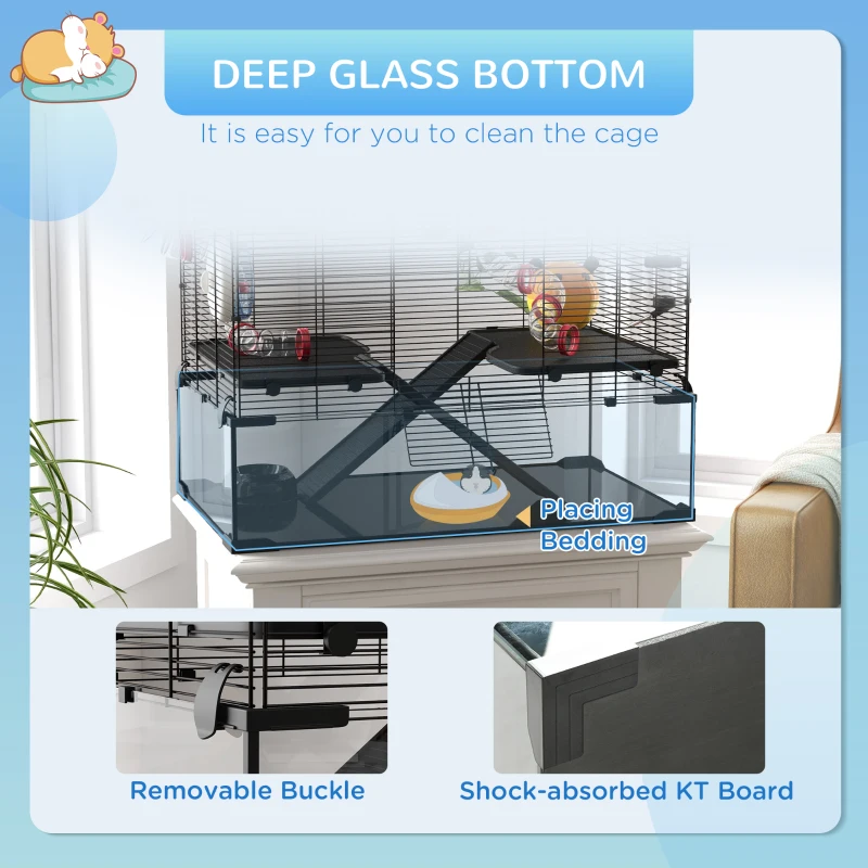 PawHut 31" Hamster Cage with Tube and Tunnel, Deep Glass Bottom