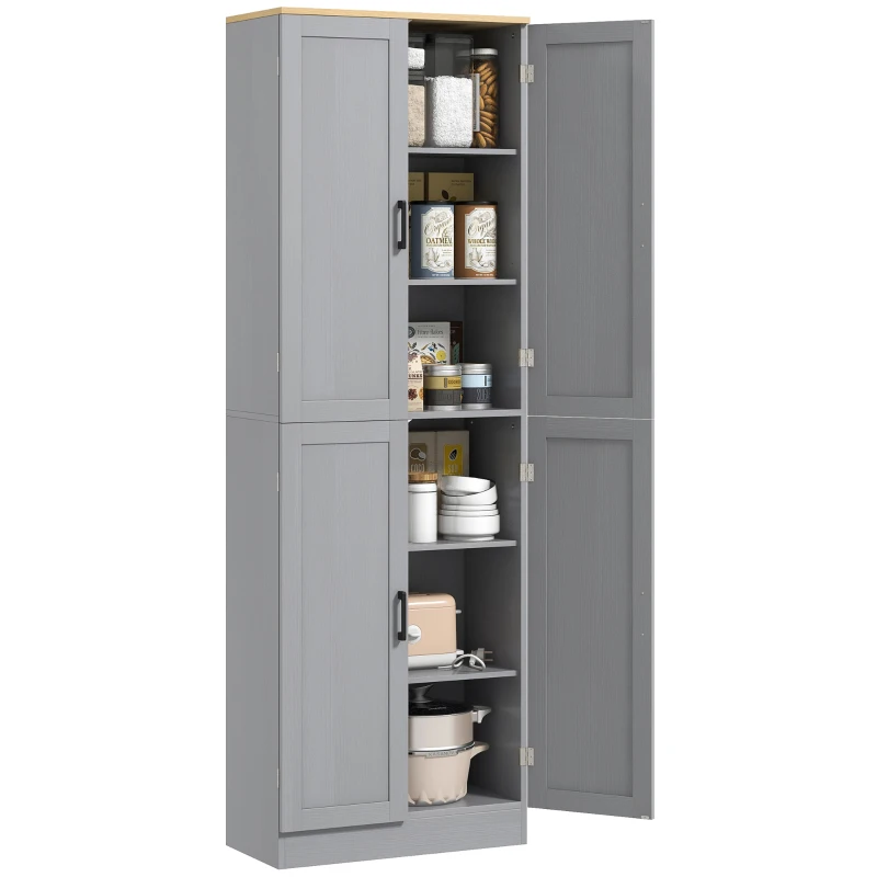 HOMCOM Freestanding Kitchen Pantry, 4-Door Kitchen Pantry Cabinet with Adjustable Shelves and Doors, Distressed White