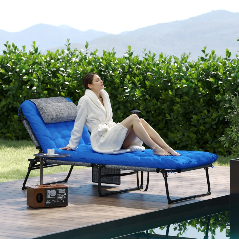 Outsunny Folding Lounge Chair with 4-level Reclining Back & Cushion, Blue