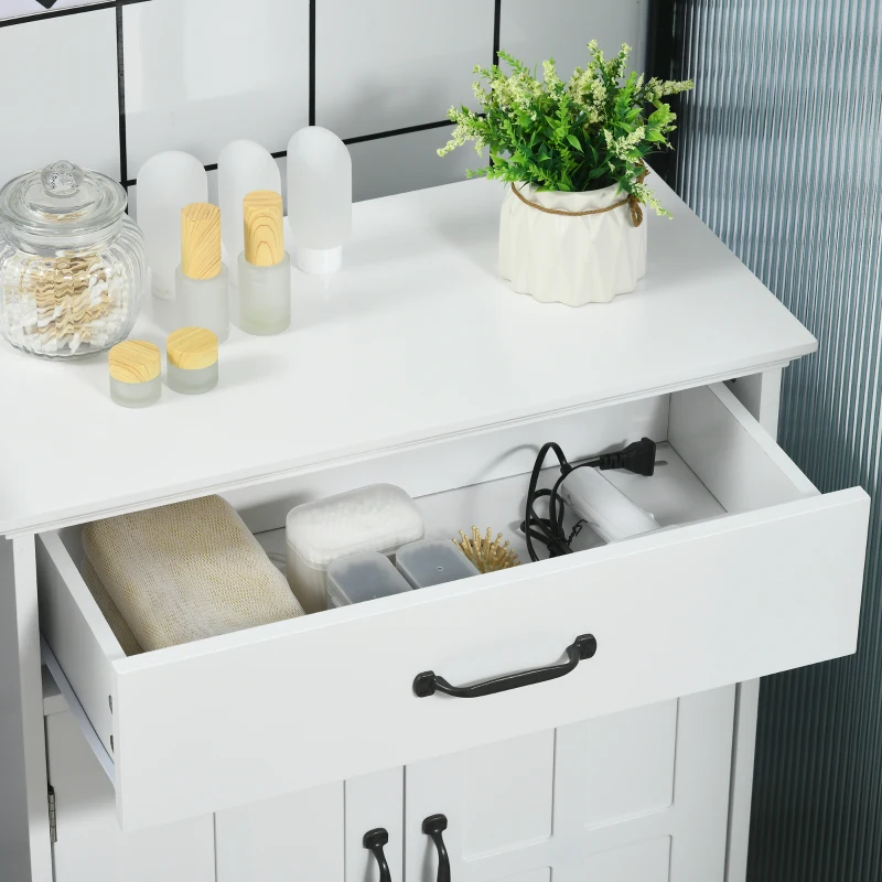 kleankin Bathroom Storage Cabinet, Modern Bathroom Cabinet with 2 Doors, Storage Drawer & Adjustable Shelf, White