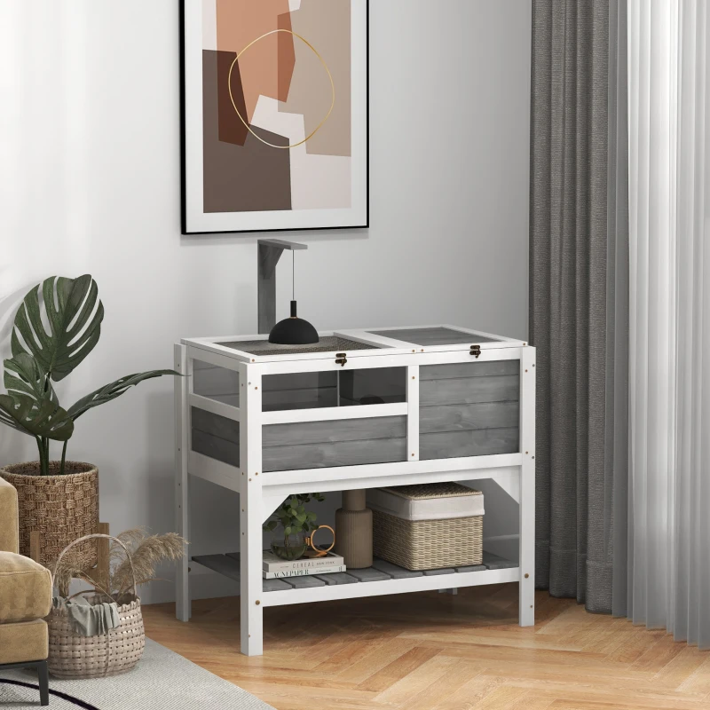 PawHut Tortoise Habitat with Shelf Storage Tortoise Gift Accessory with Weather Protection for Indoor, Light Gray