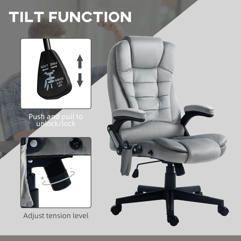 HOMCOM 6 Point Executive Office Chair with Heat, Velvet High Back Vibrating Massage Office Chair, Gray