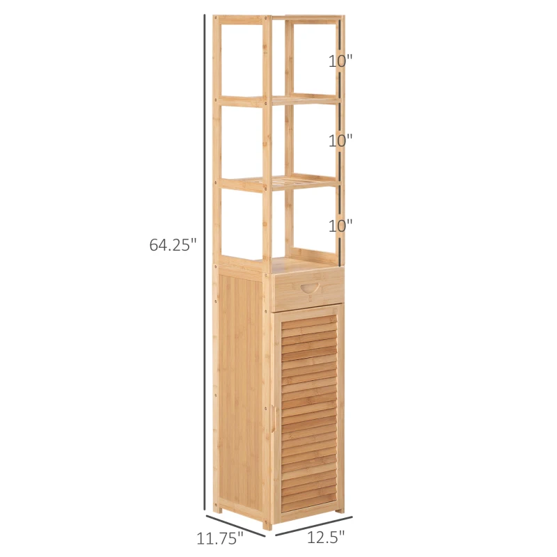 kleankin Bathroom Storage Cabinet with Drawer and Slatted Shelves