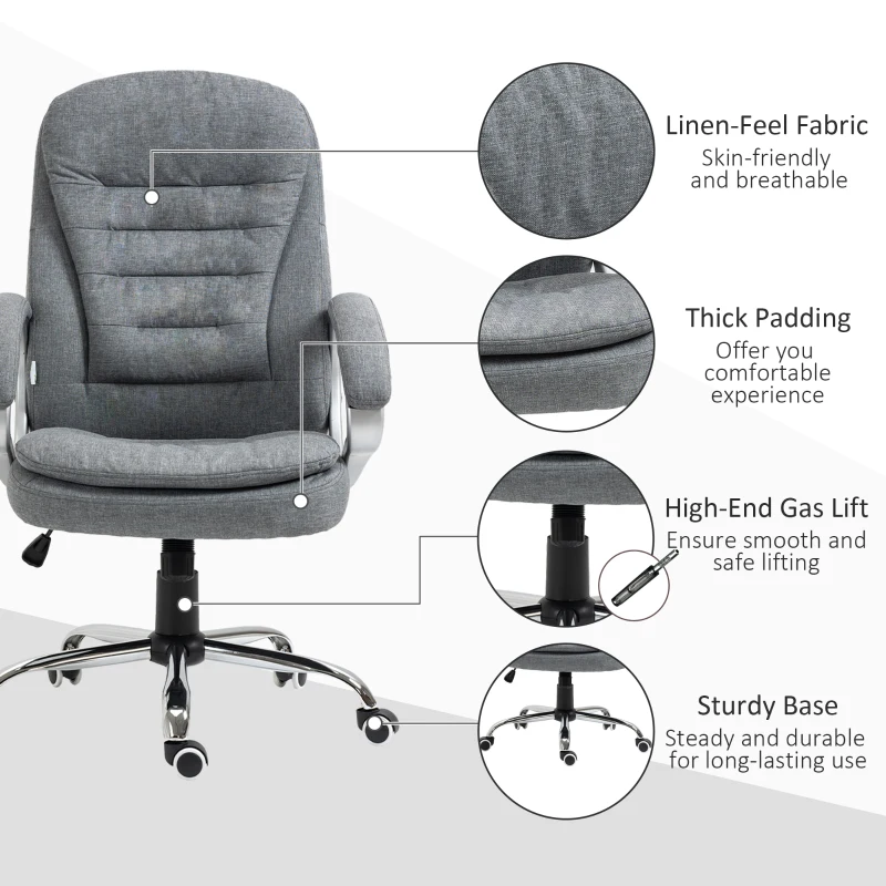 Vinsetto High Back Home Office Chair Executive Computer Chair with Adjustable Height, Upholstered Thick Padding Headrest and Armrest - Gray