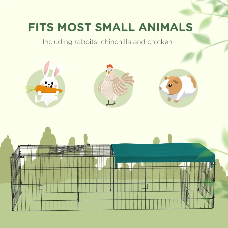 PawHut 73" Small Animal Playpen with with Roof for Rabbits, Chicken, Chinchillas for Indoor/Outdoor Use, Green