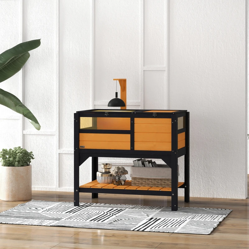 PawHut Tortoise Habitat with Shelf Storage Tortoise Gift Accessory with Weather Protection for Indoor, Yellow