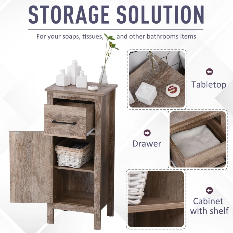 kleankin Bathroom Floor Cabinet Storage with Drawer and Adjustable Shelf for Entryway or Living Room, Barnwood