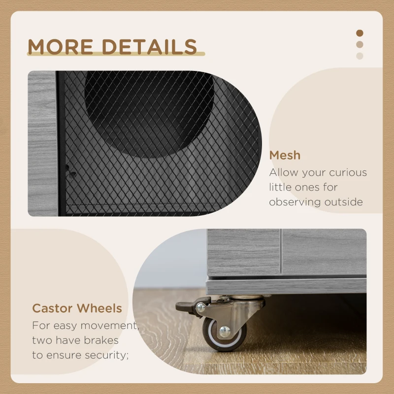 PawHut Cat Tree House with Scratching Post and Wheels, Gray