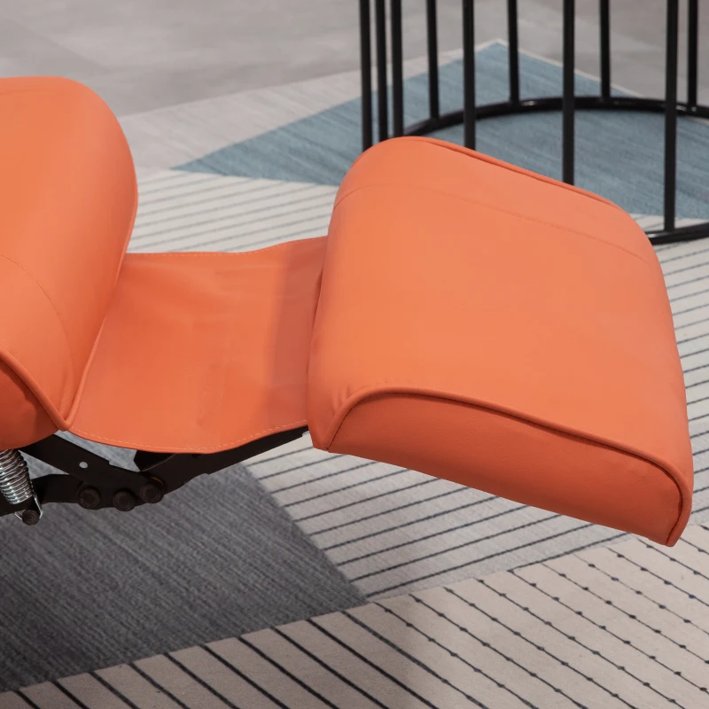 HOMCOM Faux Leather Recliner Chair, Swivel Recliner with Footrest, Armrest and Wood Base for Living Room, Orange