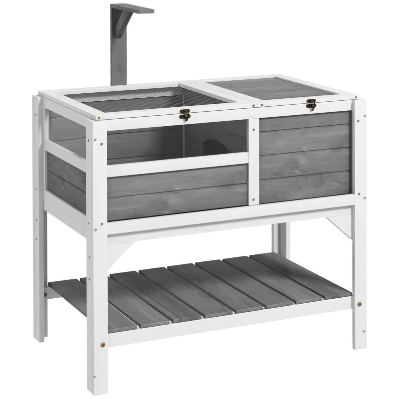 PawHut Tortoise Habitat with Shelf Storage Tortoise Gift Accessory with Weather Protection for Indoor, Light Gray