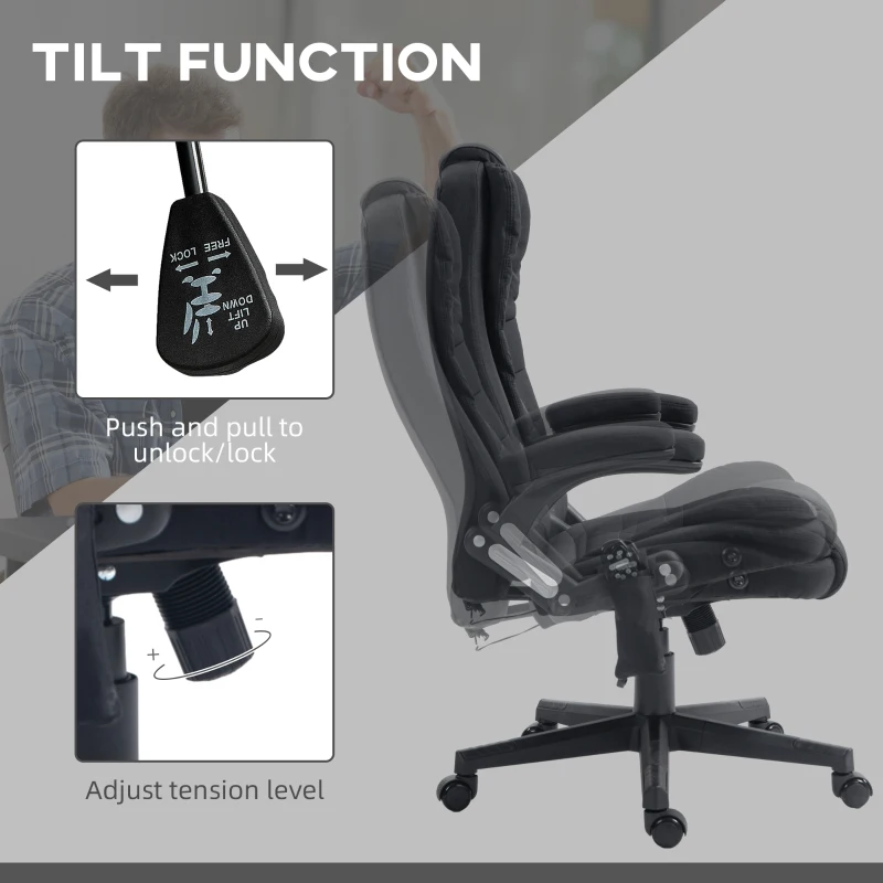 HOMCOM 6 Point Vibrating Massage Office Chair with Heat, Linen High Back Massage Desk Chair with Reclining Backrest, Black