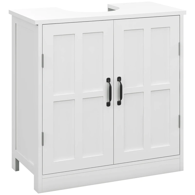 kleankin Pedestal Under Sink Cabinet, Bathroom Vanity Cabinet Storage with Double Doors and Adjustable Shelf, White