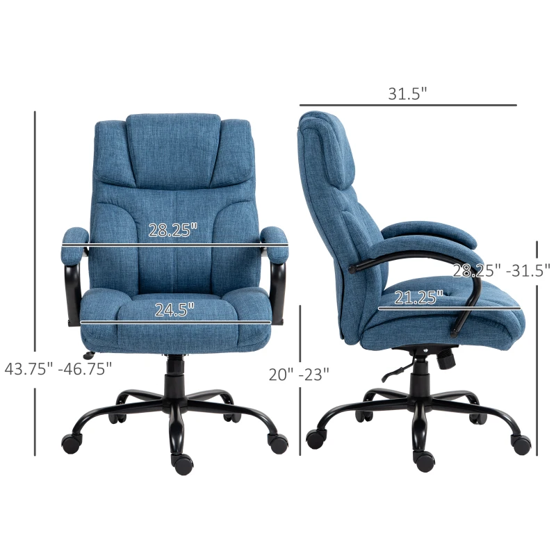 Vinsetto 500lbs Big and Tall Office Chair, Executive Computer Chair with Adjustable Height, Swivel Wheels, Blue