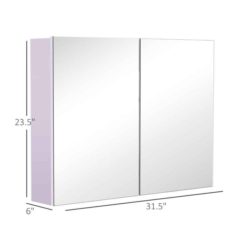 HOMCOM Double Door Wall Mounted Bathroom Mirror, 31.5" x 23.5" Medicine Cabinet with Modern Design, Large Storage, & Quiet Hinges