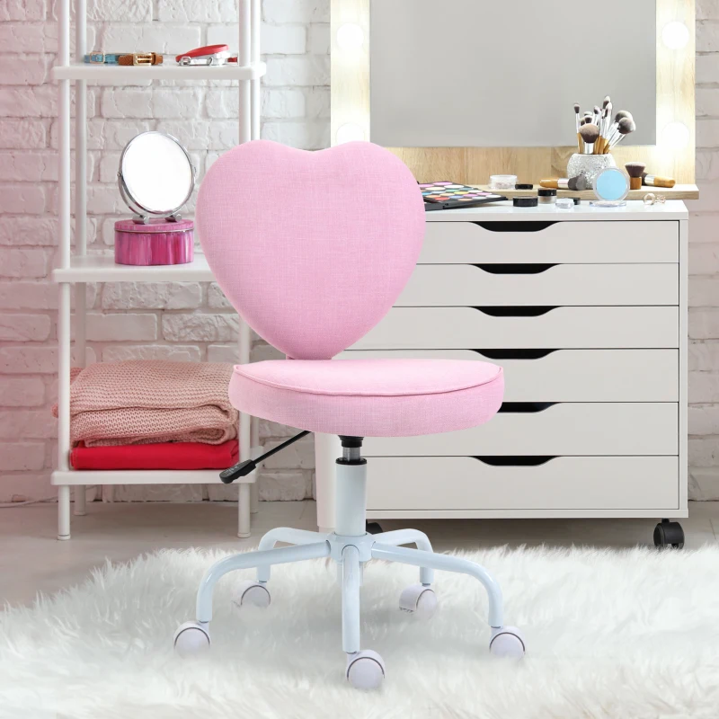 HOMCOM Heart Love Shaped Back Design Office Chair with Adjustable Height, Pink