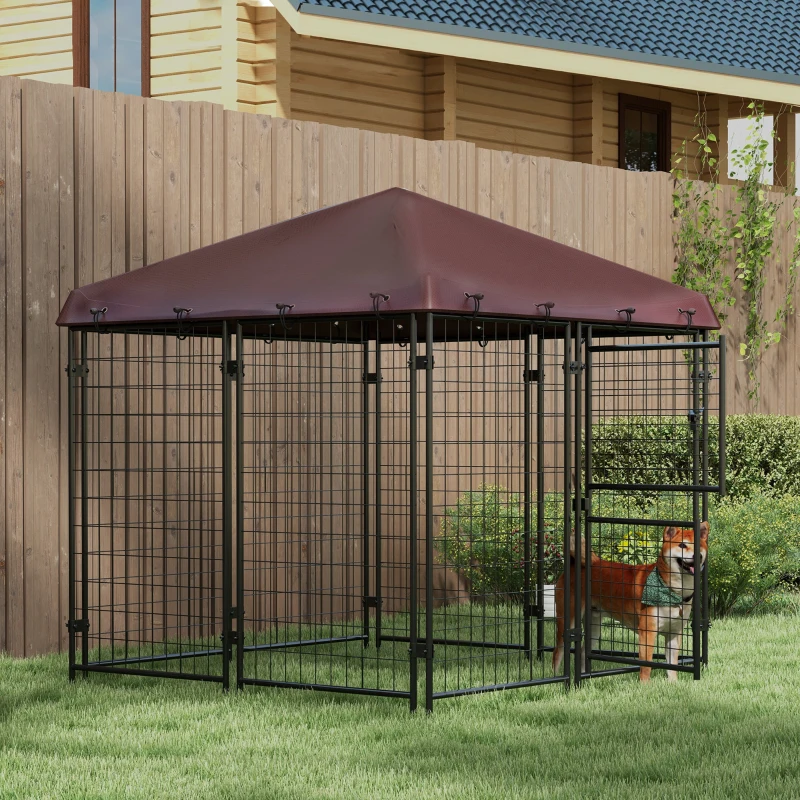 PawHut 4.6' x 4.6' x 5' Dog Kennel Outdoor with Waterproof Canopy, Large Door