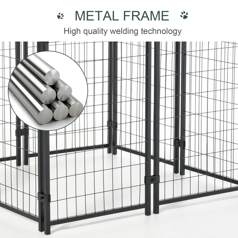 PawHut Outdoor Dog Kennel with Roof, 8' x 4' x 6' Heavy Duty Welded Wire Dog Playpen Enclosure with Escape-proof Lock, UV-Resistant & Waterproof Cover, for Large Dogs, Silver