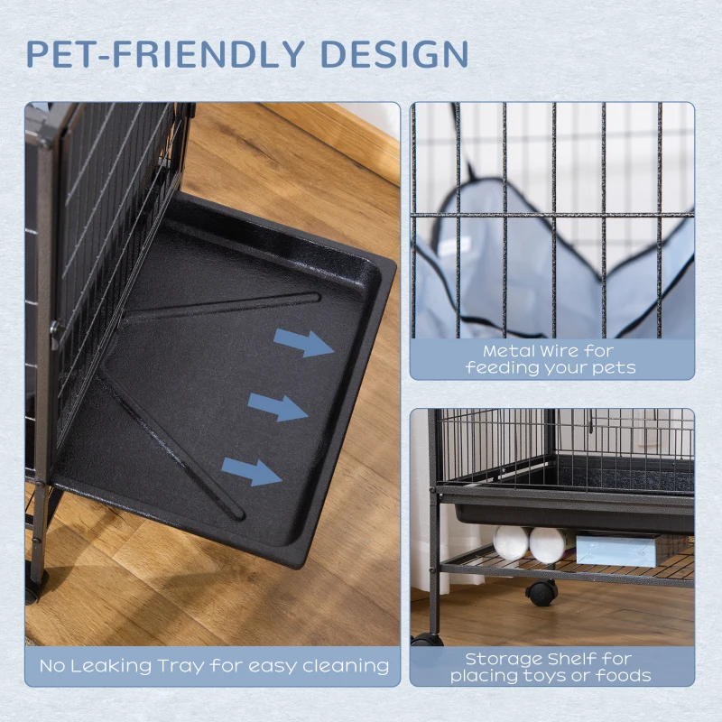 PawHut Small Animal Cage with Wheels, Pet Playpen for Rat, Syrian Hamster, Kitten, Ferrets, Chinchillas with Bottom Storage Shelf, Removable Tray, Ramp, 31.5" x 20.5" x 33.1"