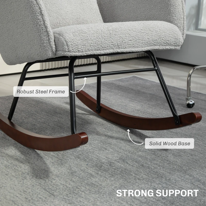 HOMCOM Nursery Rocking Chair with Headrest, Lumber Pillow, Nursing Chair with High Back for Living Room, Bedroom, Light Gray