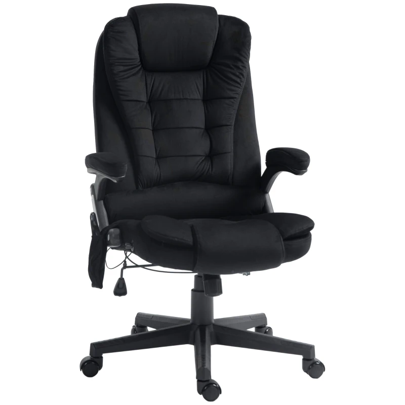 HOMCOM 6 Point Vibrating Massage Office Chair with Heat, Linen High Back Massage Desk Chair with Reclining Backrest, Black