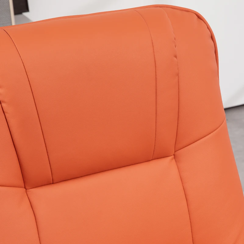 HOMCOM Faux Leather Recliner Chair, Swivel Recliner with Footrest, Armrest and Wood Base for Living Room, Orange