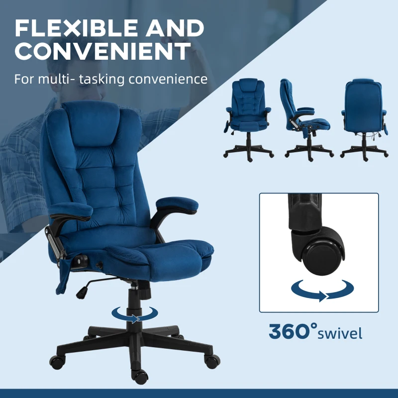 Vinsetto 6 Point Executive Office Chair with Heat, Velvet High Back Vibrating Massage Office Chair, Drak Blue