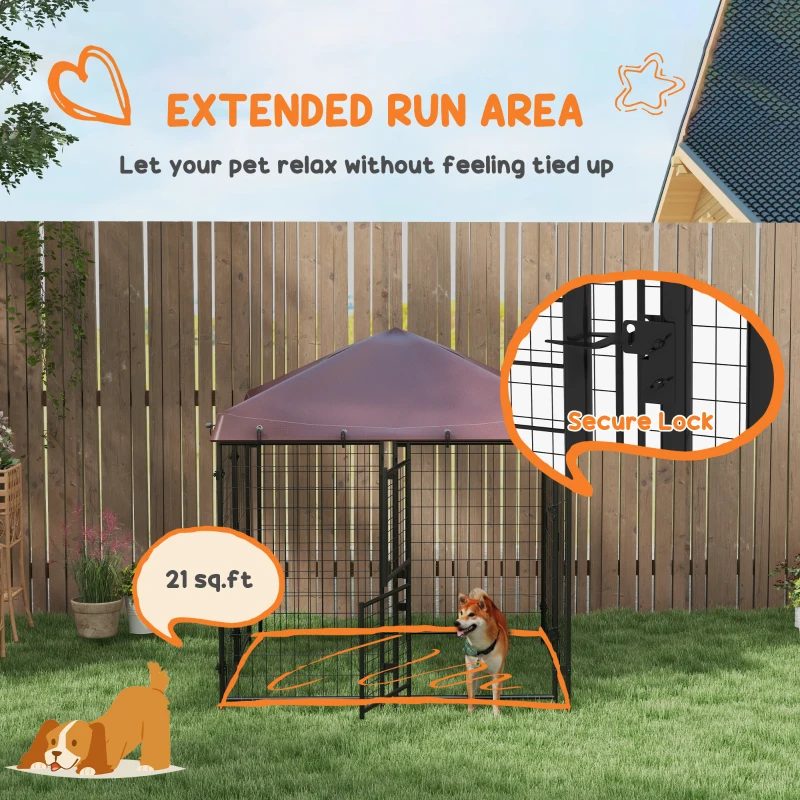 PawHut 4.6' x 4.6' x 5' Dog Kennel Outdoor with Waterproof Canopy, Large Door