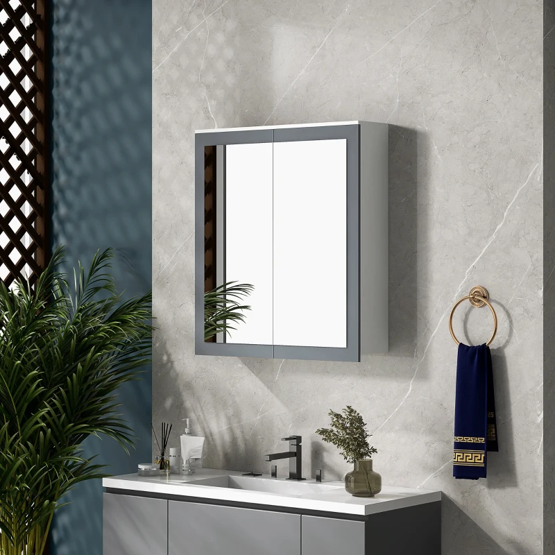 kleankin Bathroom Mirror Cabinet, Wall Mounted Medicine Cabinet with Mirror, Double Doors and Adjustable Shelves, White