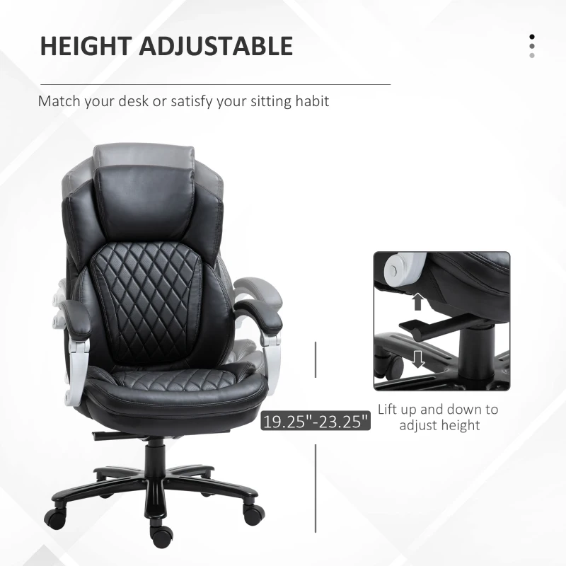 Vinsetto Big and Tall Executive Office Chair with Wide Seat, Computer Desk Chair with High Back Diamond Stitching, Adjustable Height & Swivel Wheels, Black