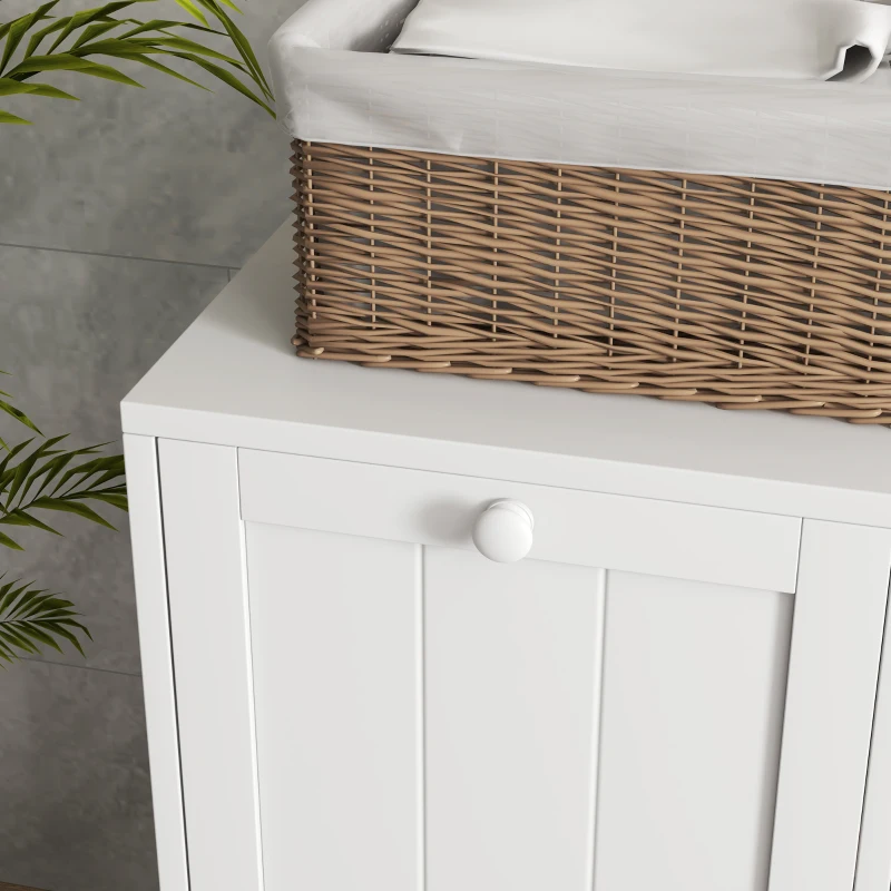 kleankin Tilt-out Laundry Storage Cabinet with 2 Compartment Hampers, White