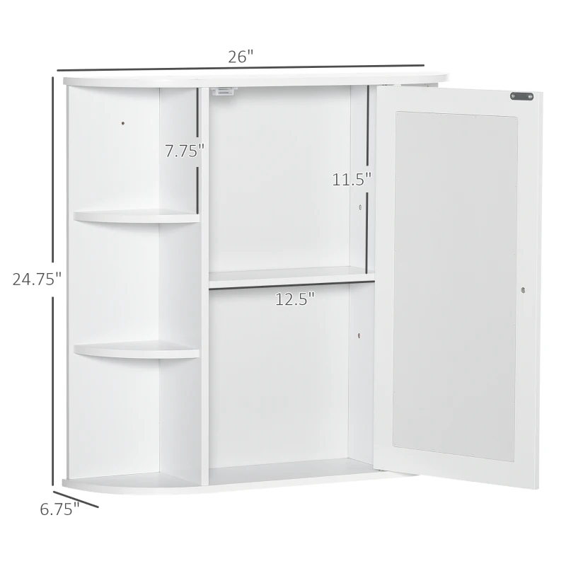 HOMCOM Bathroom Medicine Cabinet with Mirror, Bathroom Mirror Cabinet, Wall Mount Mirror Medicine Cabinet with Multiple Storage Shelves, White