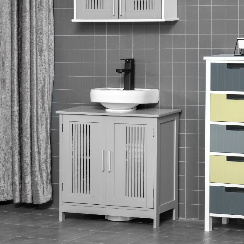 kleankin Under Sink Pedestal Storage Bathroom Cabinet, Gray
