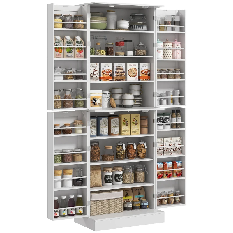 HOMCOM 65" Kitchen Cabinet, Kitchen Pantry Cabinet with 4 Doors and 16 Door Shelves for Dining Room, White