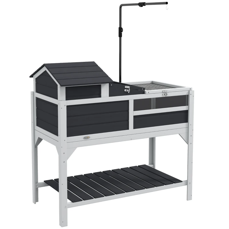 PawHut Tortoise Enclosure Tortoise House w/ Adjustable Lamp Holder, Storage Shelf, Removable Main House, Openable Lid, Gray