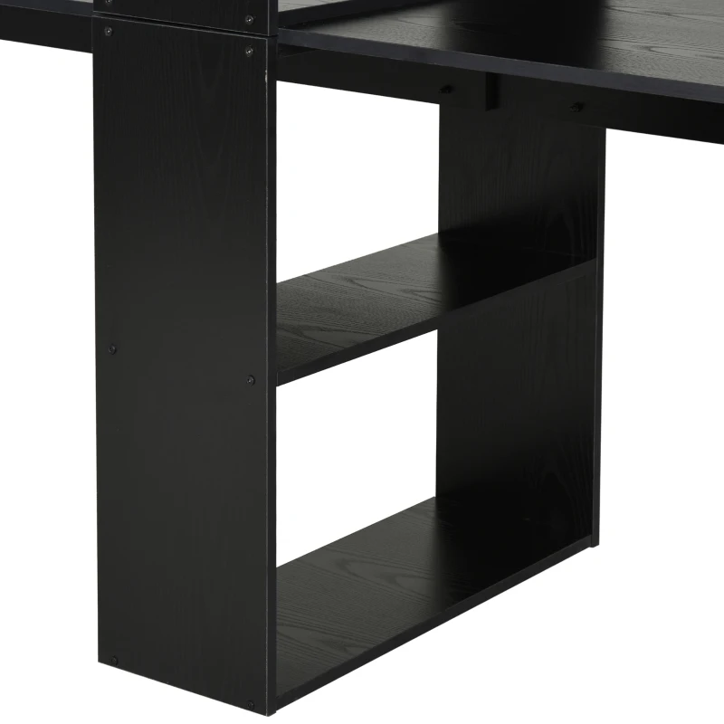 HOMCOM 88" Extra Long 2-Person Computer Desk with Storage Shelves Combo, Double Workstation Storage Study Writing Table for Home Office, Bookshelf, Black